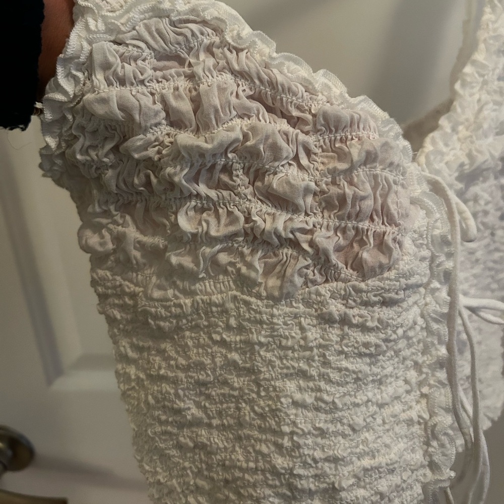 Zara Textured Lace Up Top in Oyster White - Picture 5 of 5